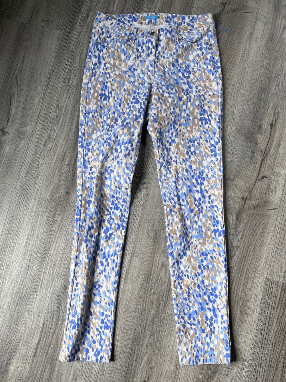 J.Mclaughlin Lexi Jean Women's Watercolor Blue Tan White Print Stretch size 2